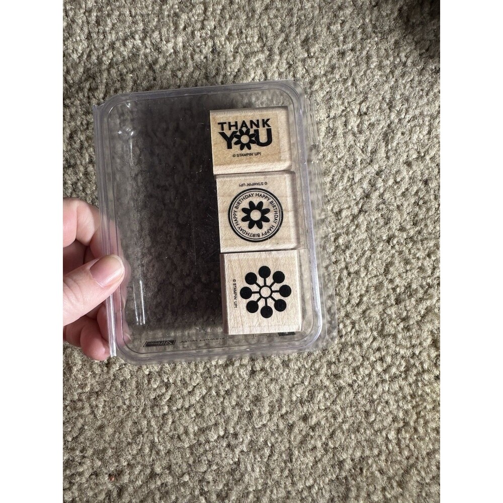 Stampin Up Wow Flowers Set Of 3 Wood Mounted Rubber Stamps